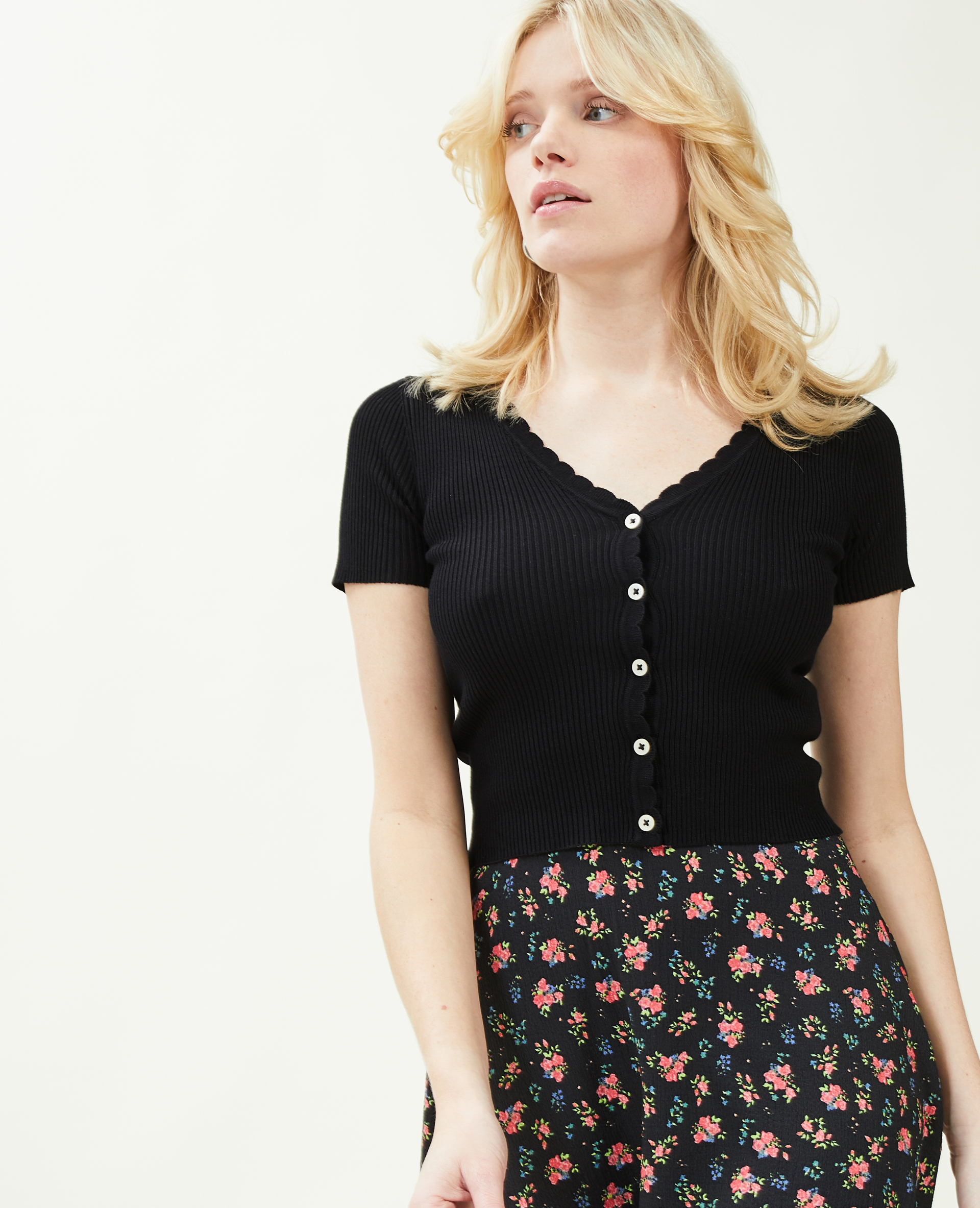Top boutonné maille côtelée noir - Pimkie