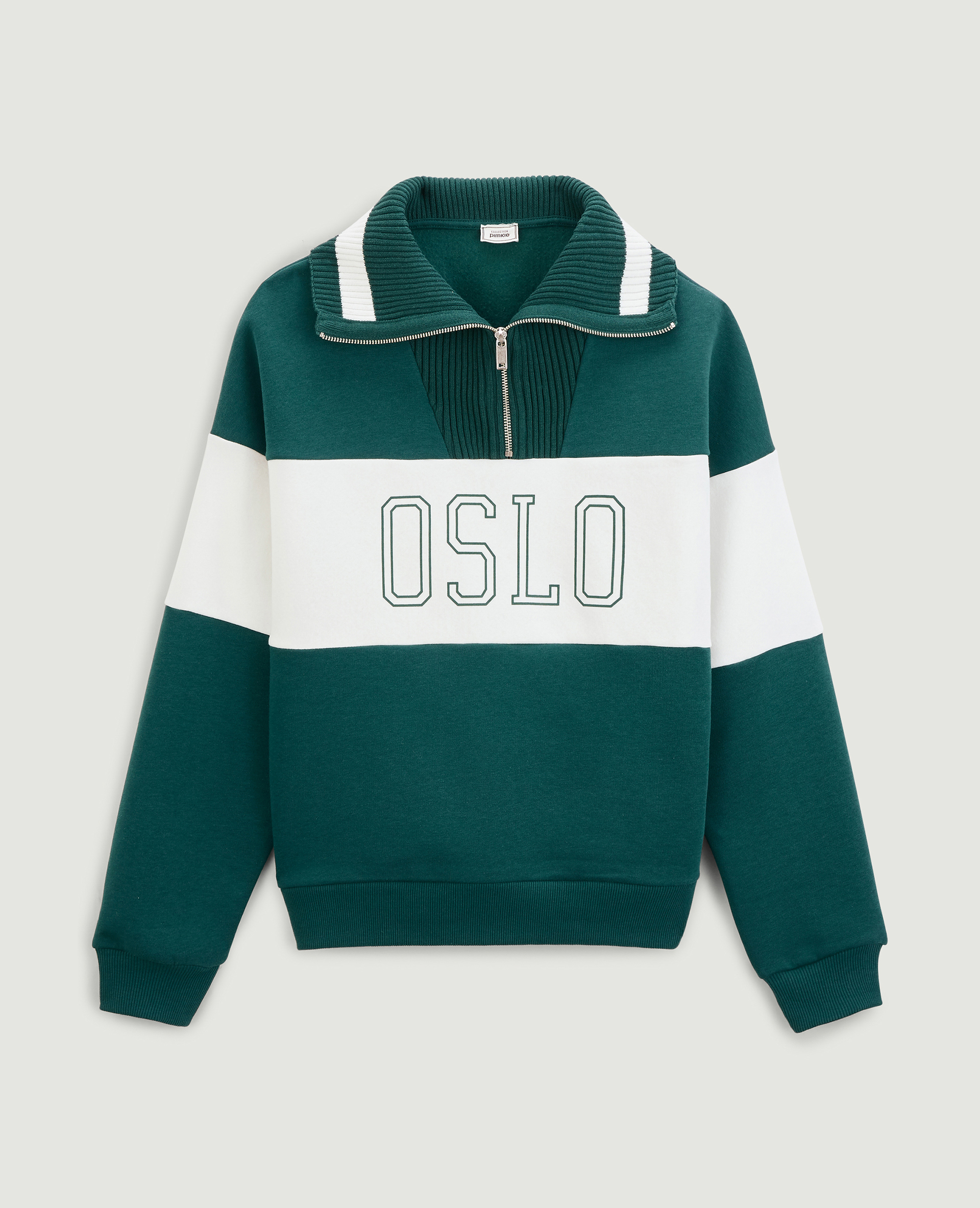 Sweat bi-matière col zippé vert - Pimkie