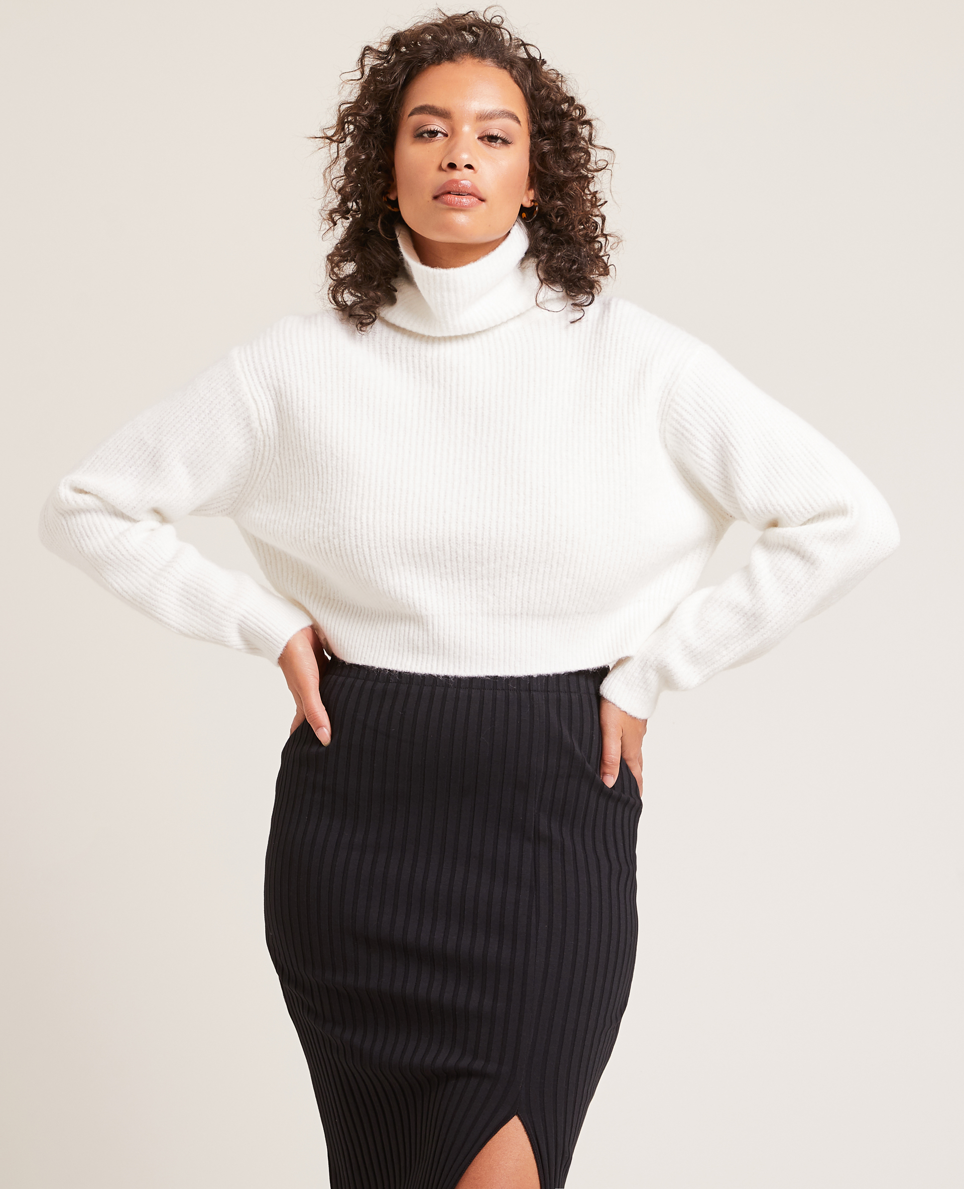 Pull cropped col roulé blanc - Pimkie