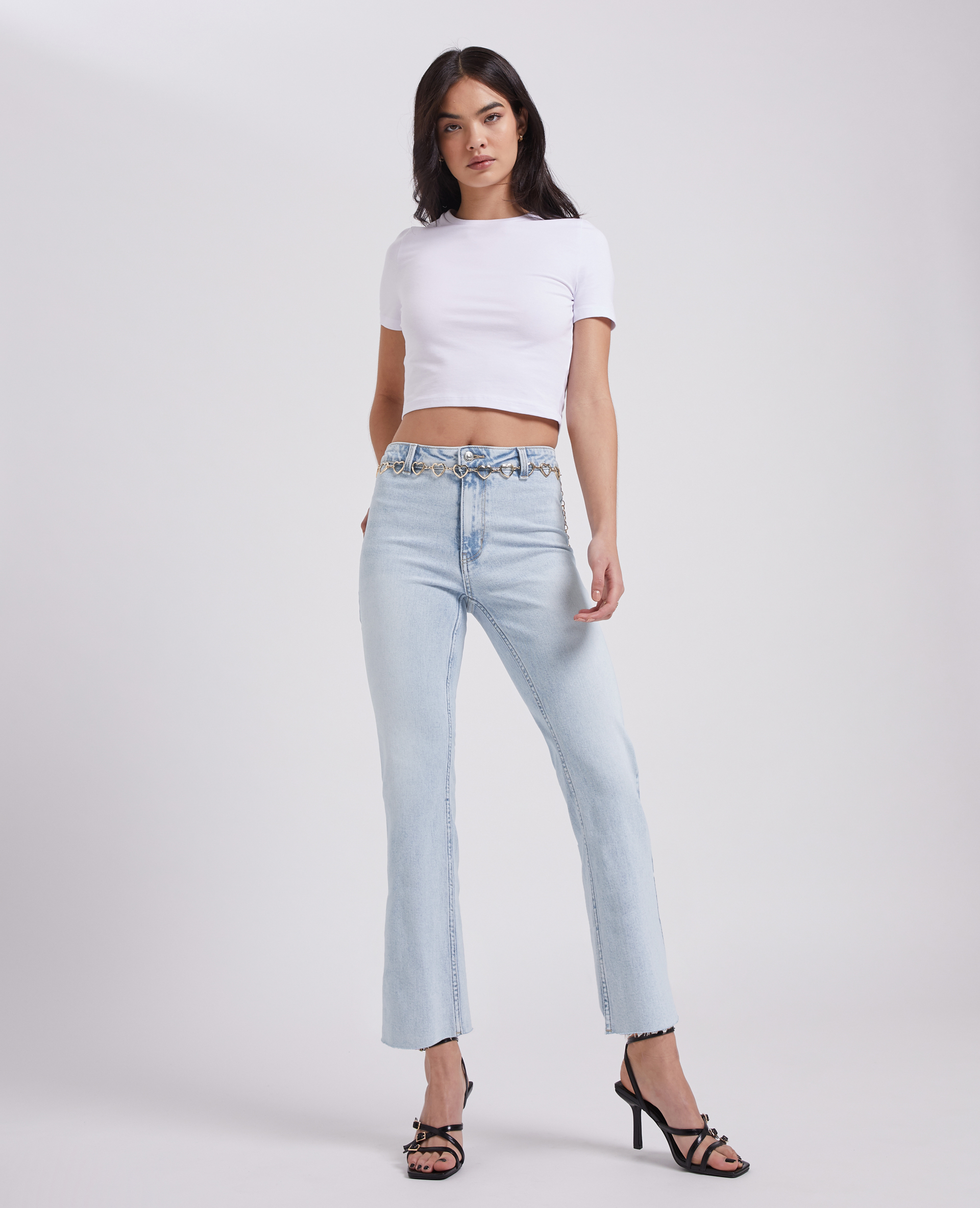 Jean flare taille haute raw cut bleu délavé - Pimkie