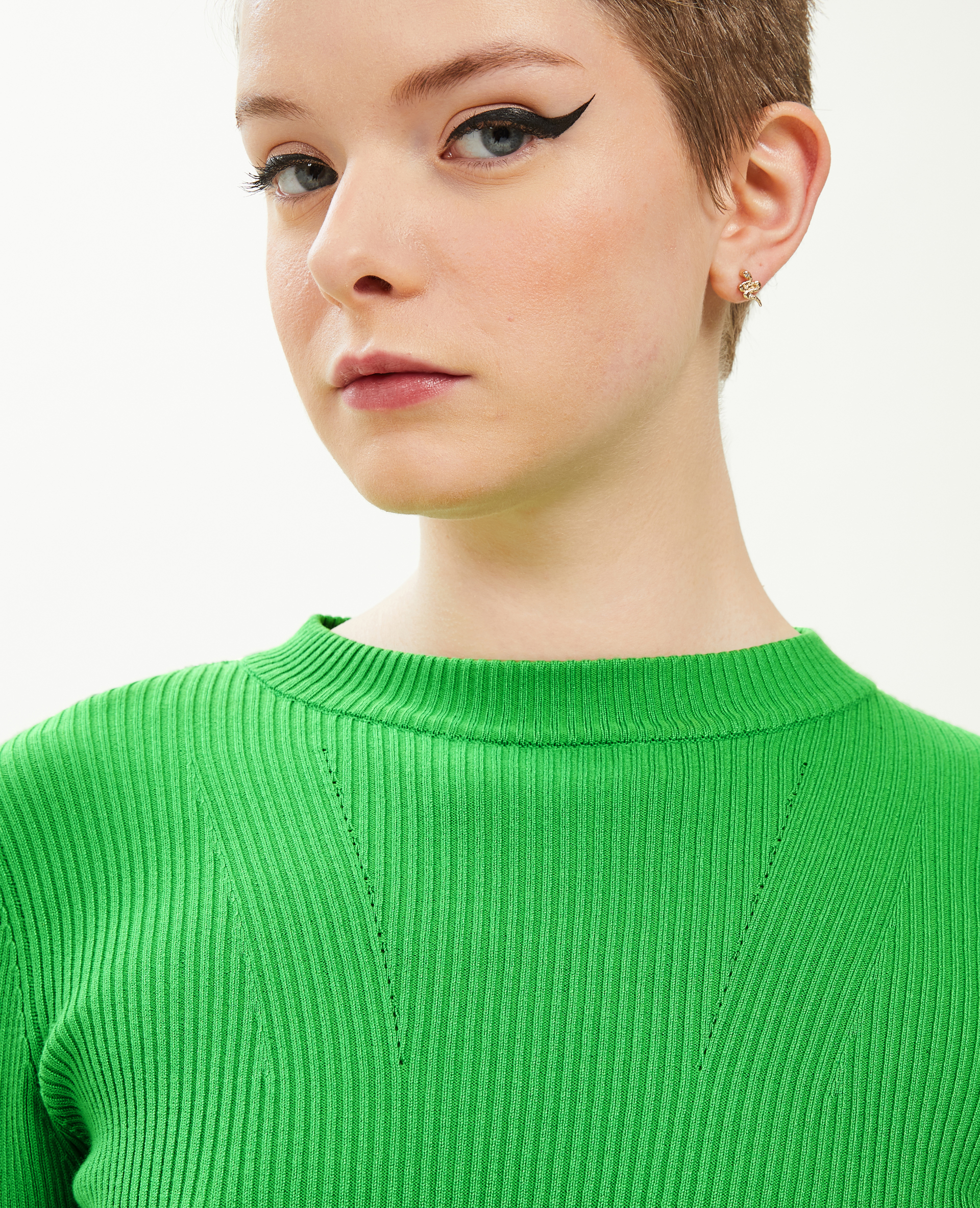 Pull col rond maille côtelée vert - Pimkie