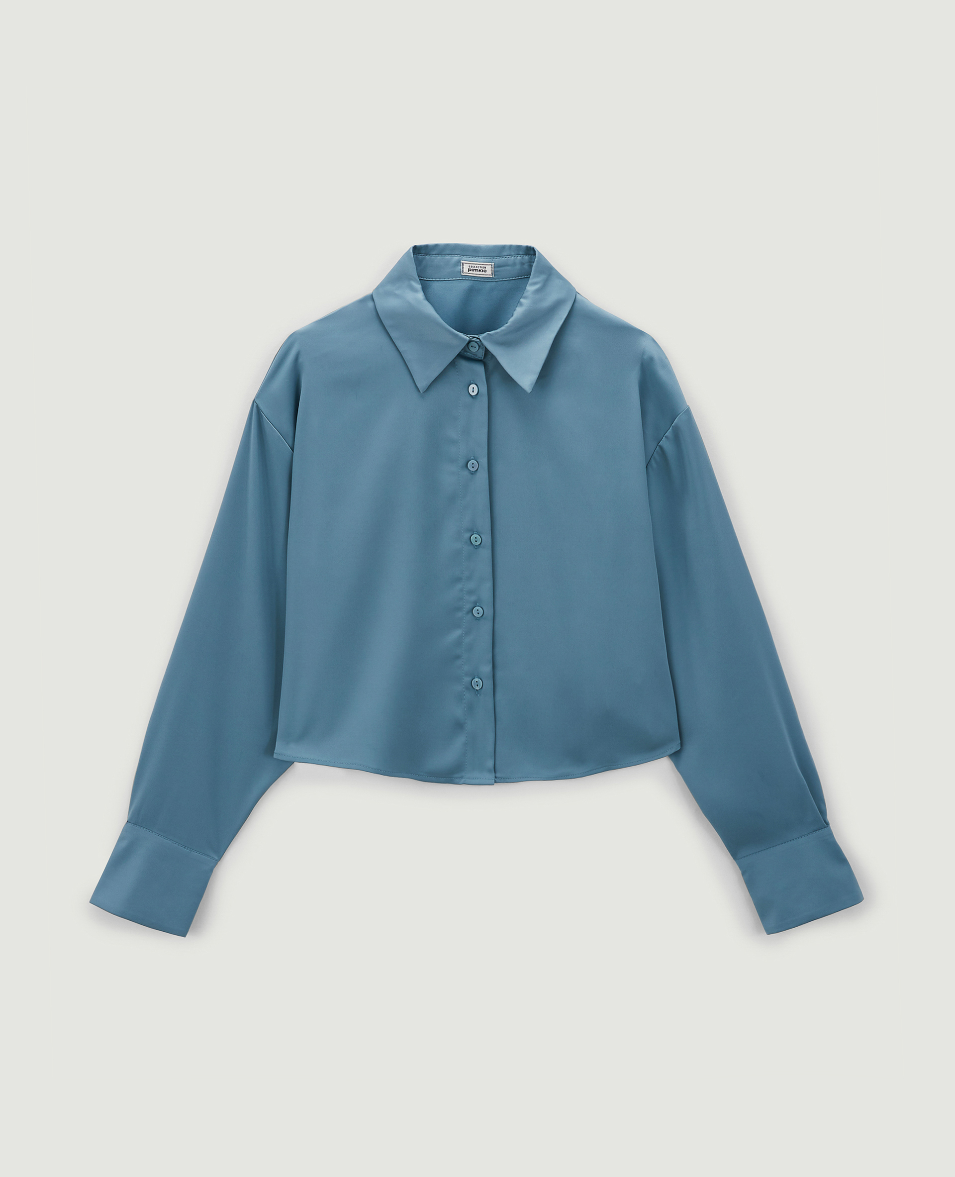 Chemise courte en tissu satiné bleu - Pimkie