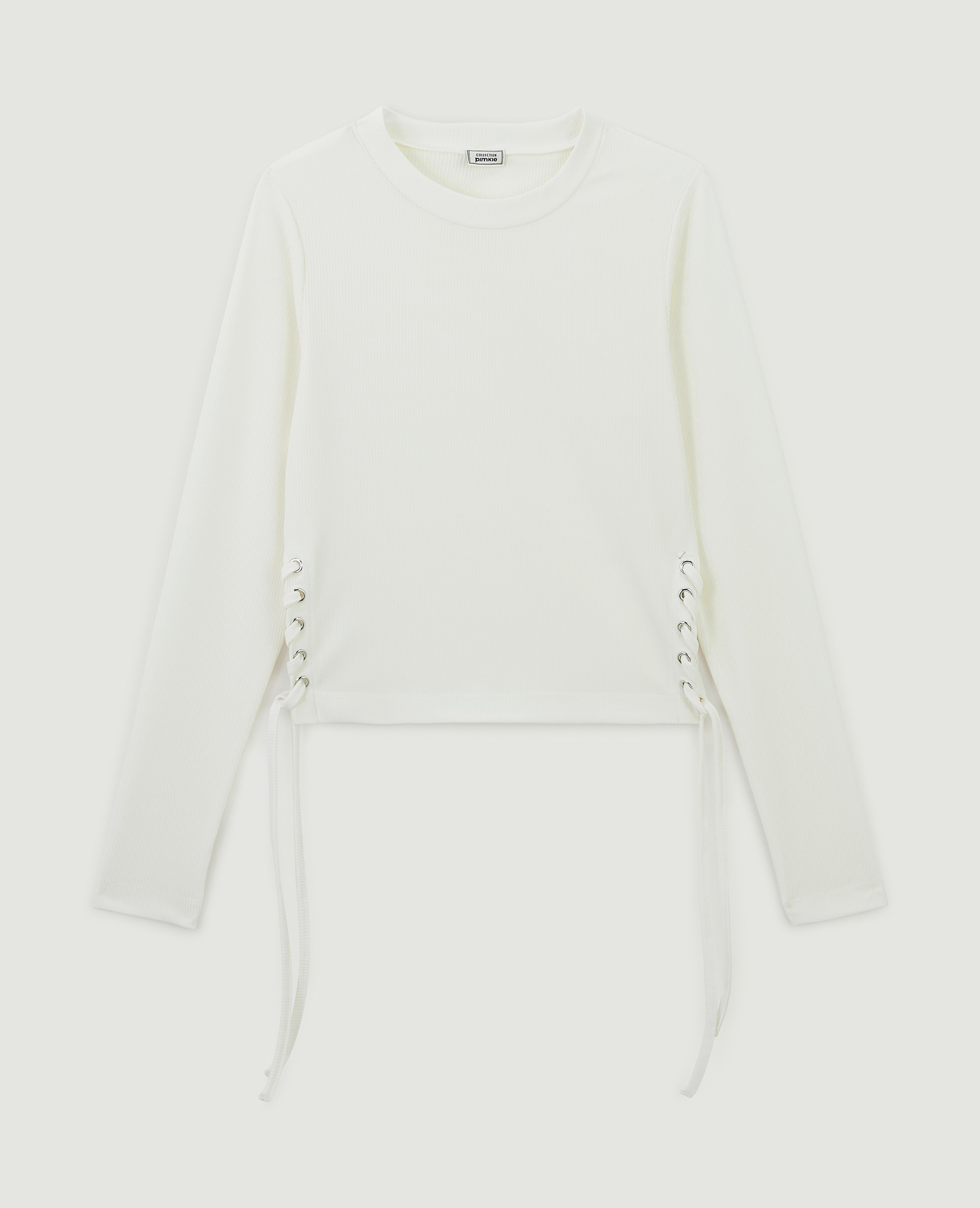 Top maille côtelée avec lacets blanc - Pimkie