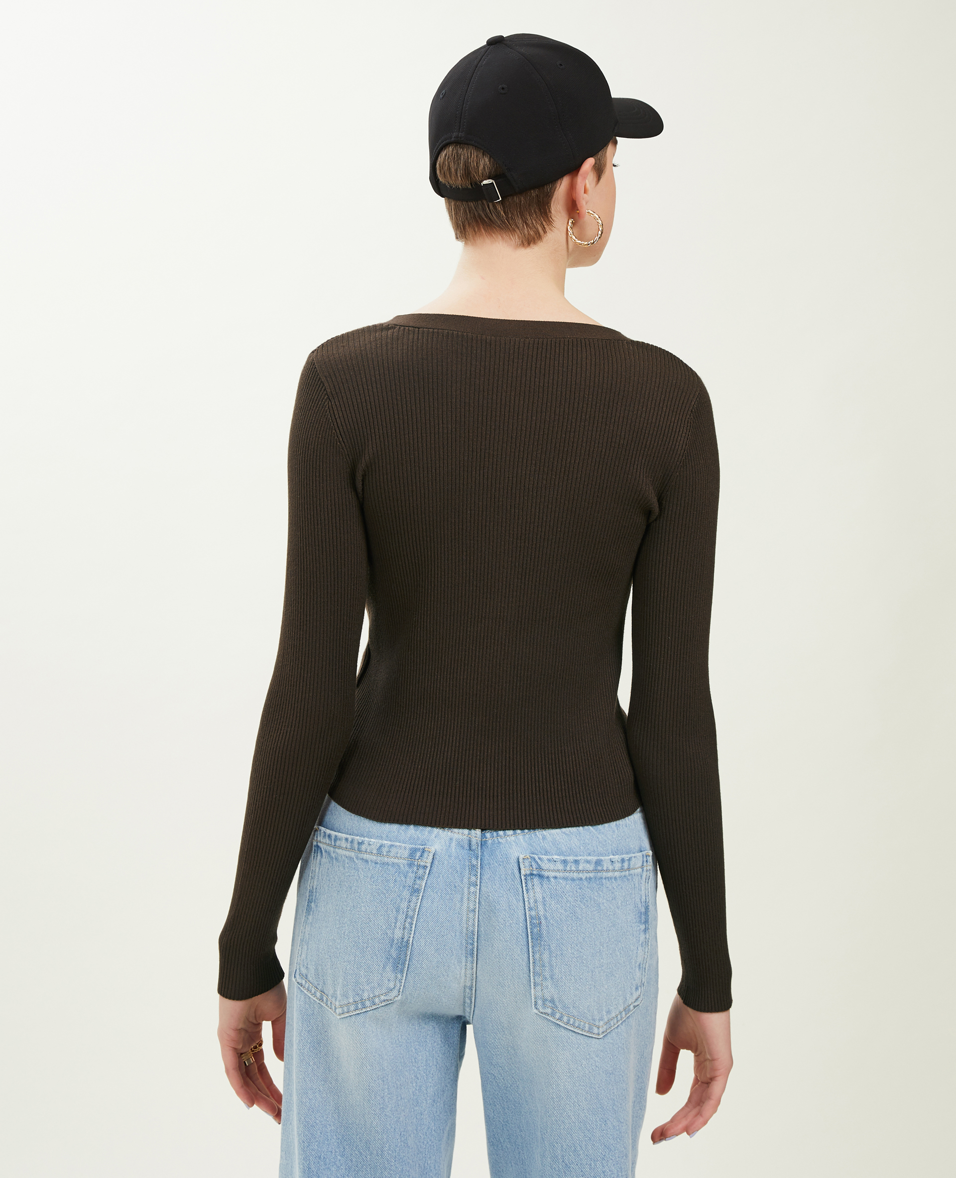 Gilet en maille côtelée marron - Pimkie