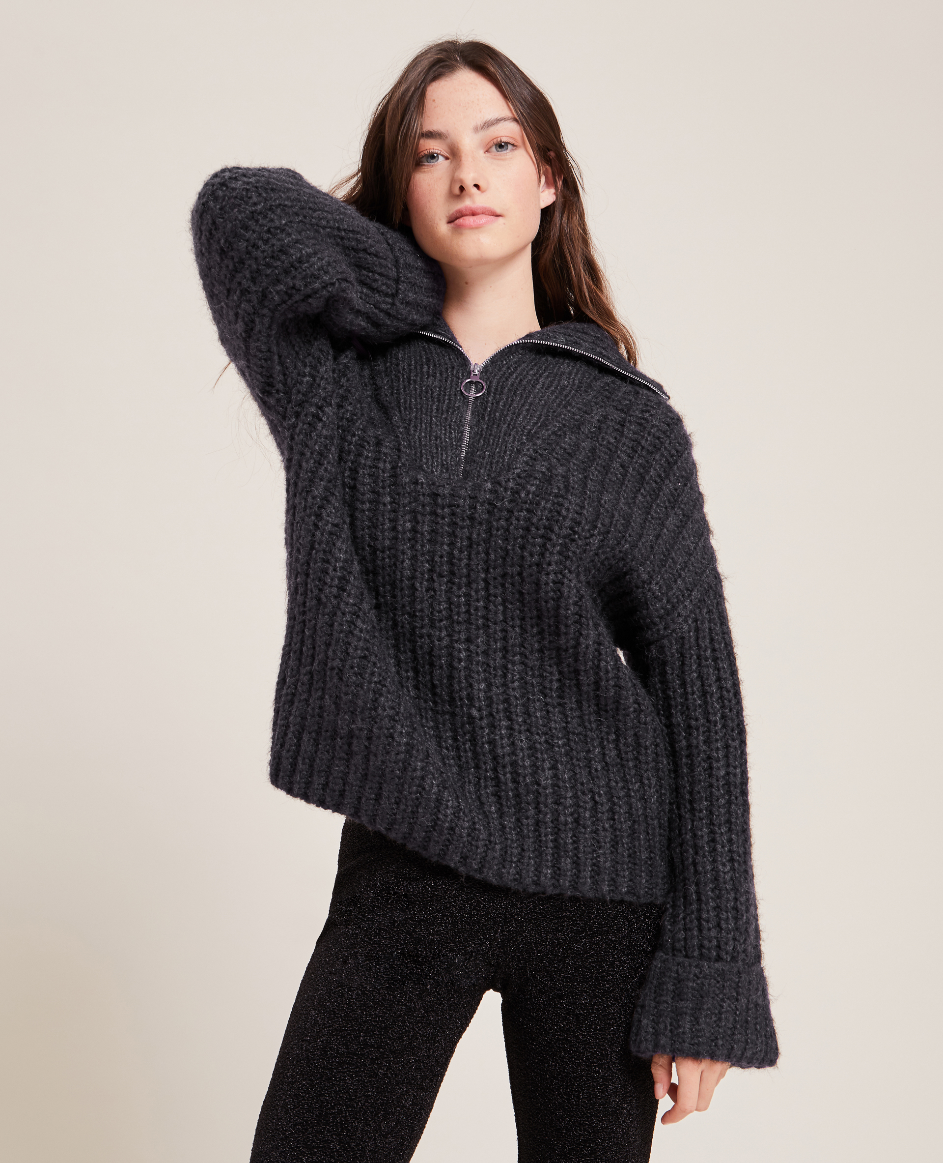 Pull grosse maille col camionneur gris foncé - Pimkie