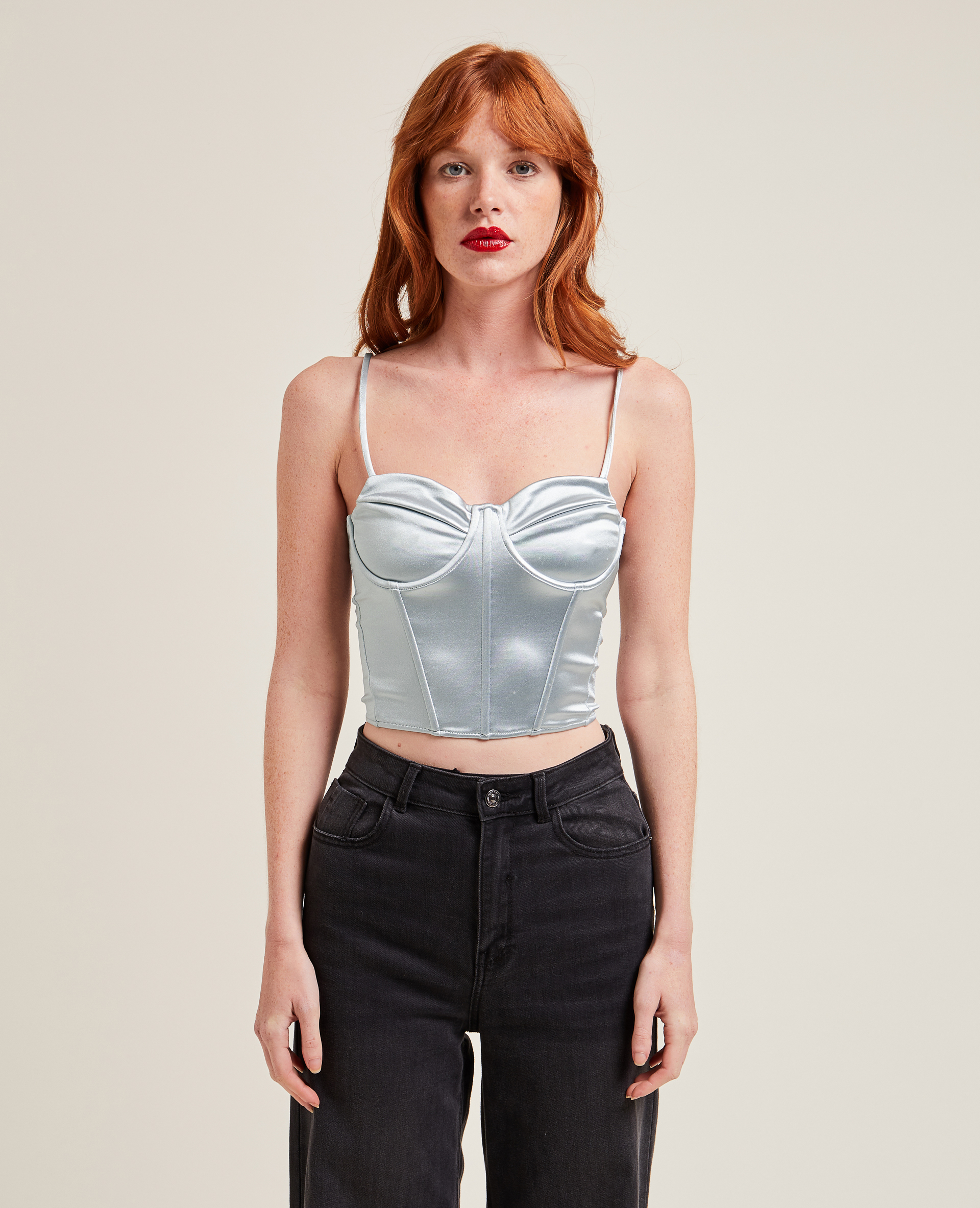 Brassière corset en satin gris - Pimkie