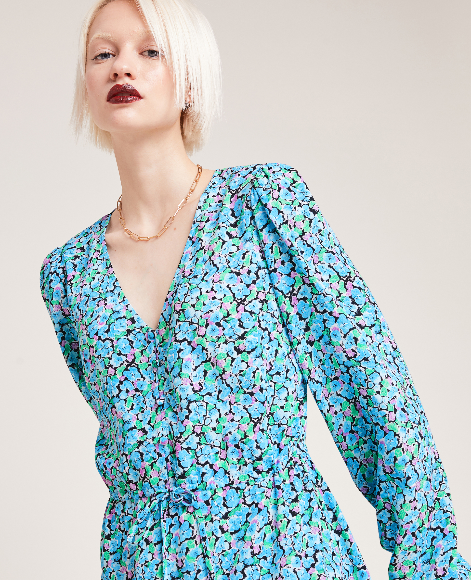 Robe manches longues motif fleurs vert - Pimkie
