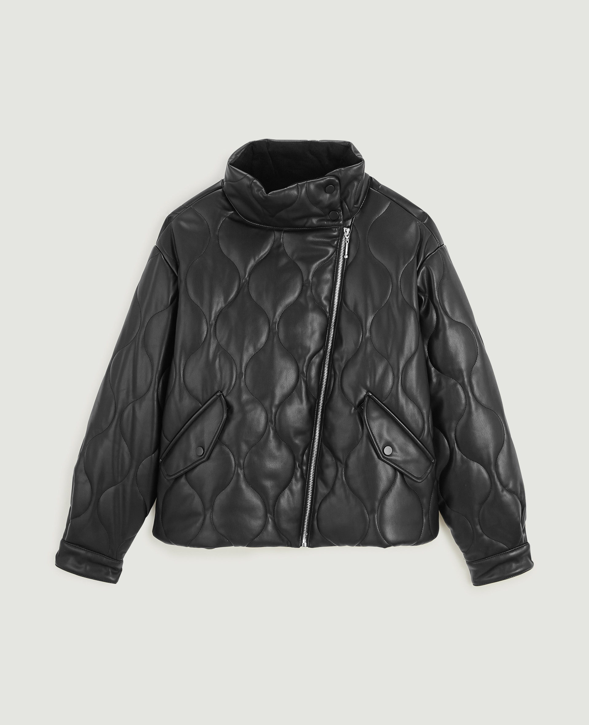 Blouson matelassé en simili cuir noir - Pimkie