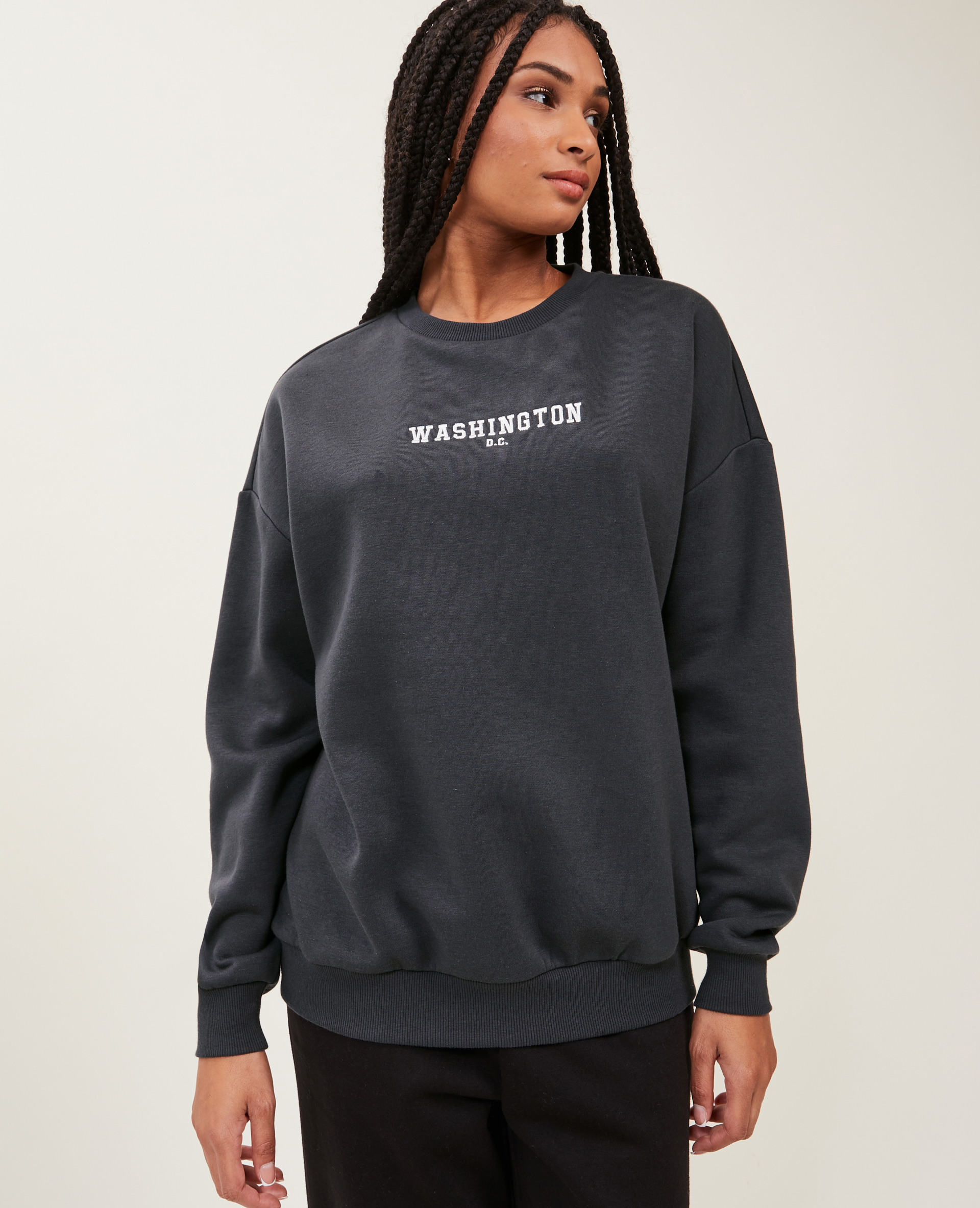 Sweat oversize col rond noir - Pimkie