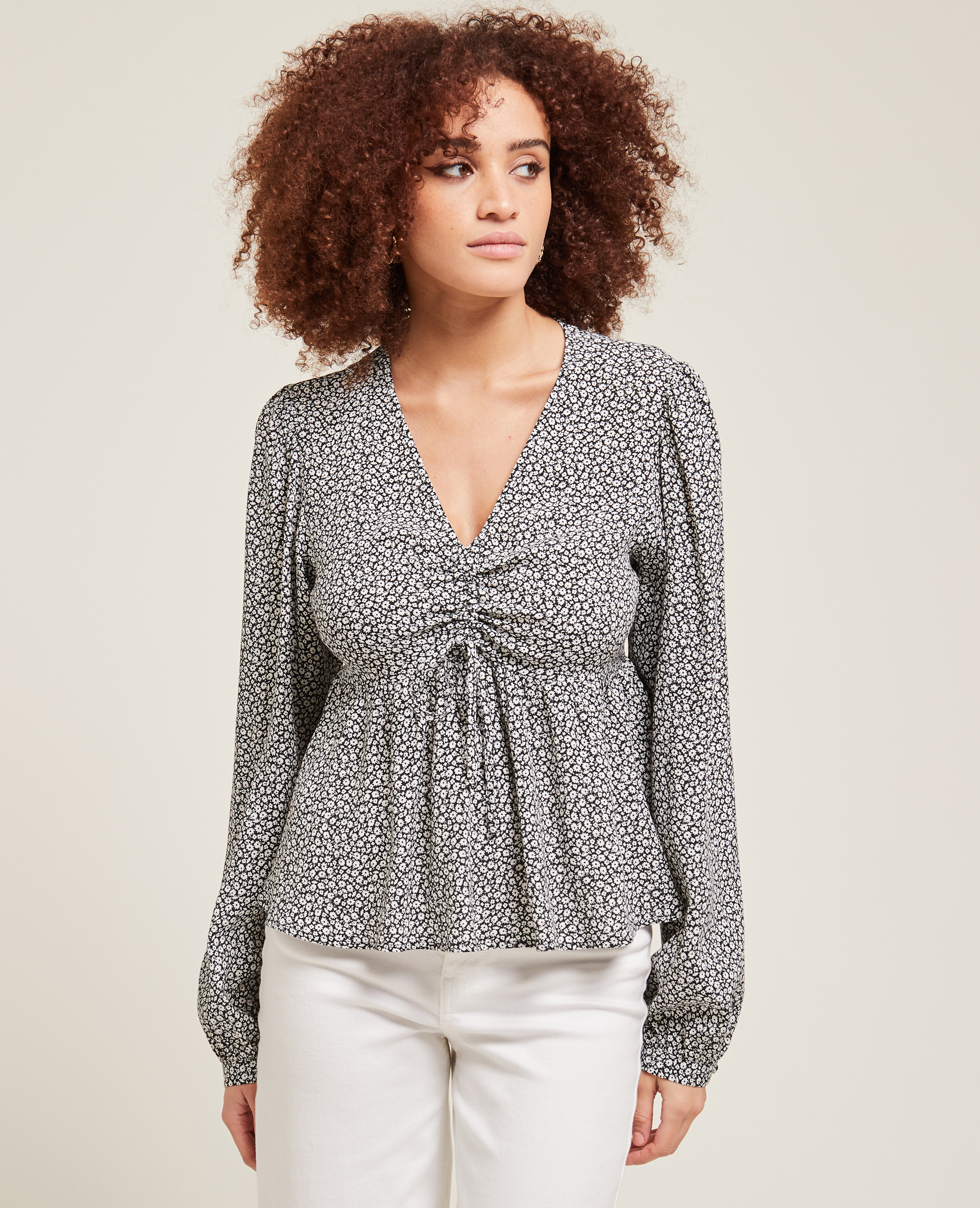 Blouse encolure V base volantée noir - Pimkie