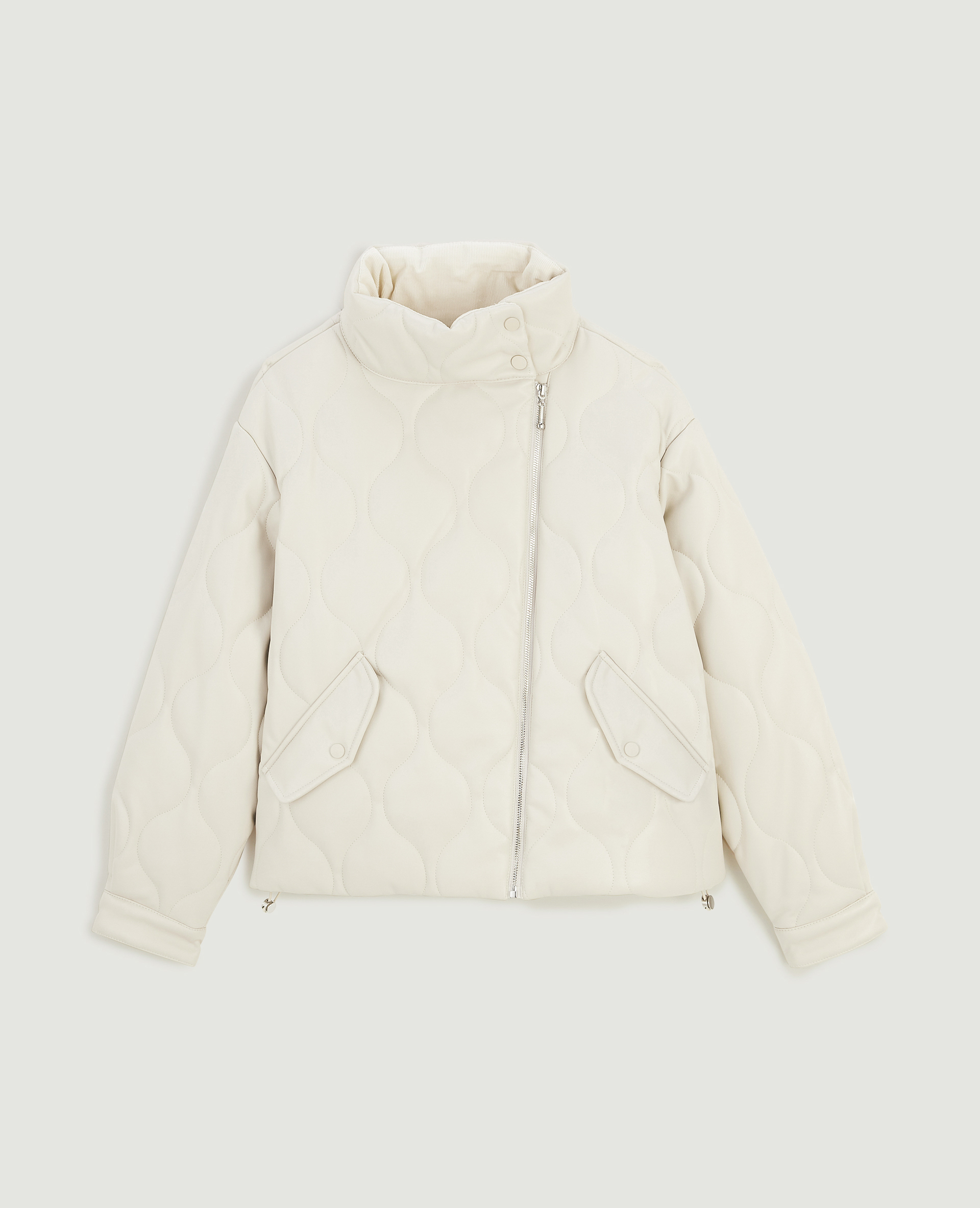 Blouson matelassé en simili cuir blanc cassé - Pimkie